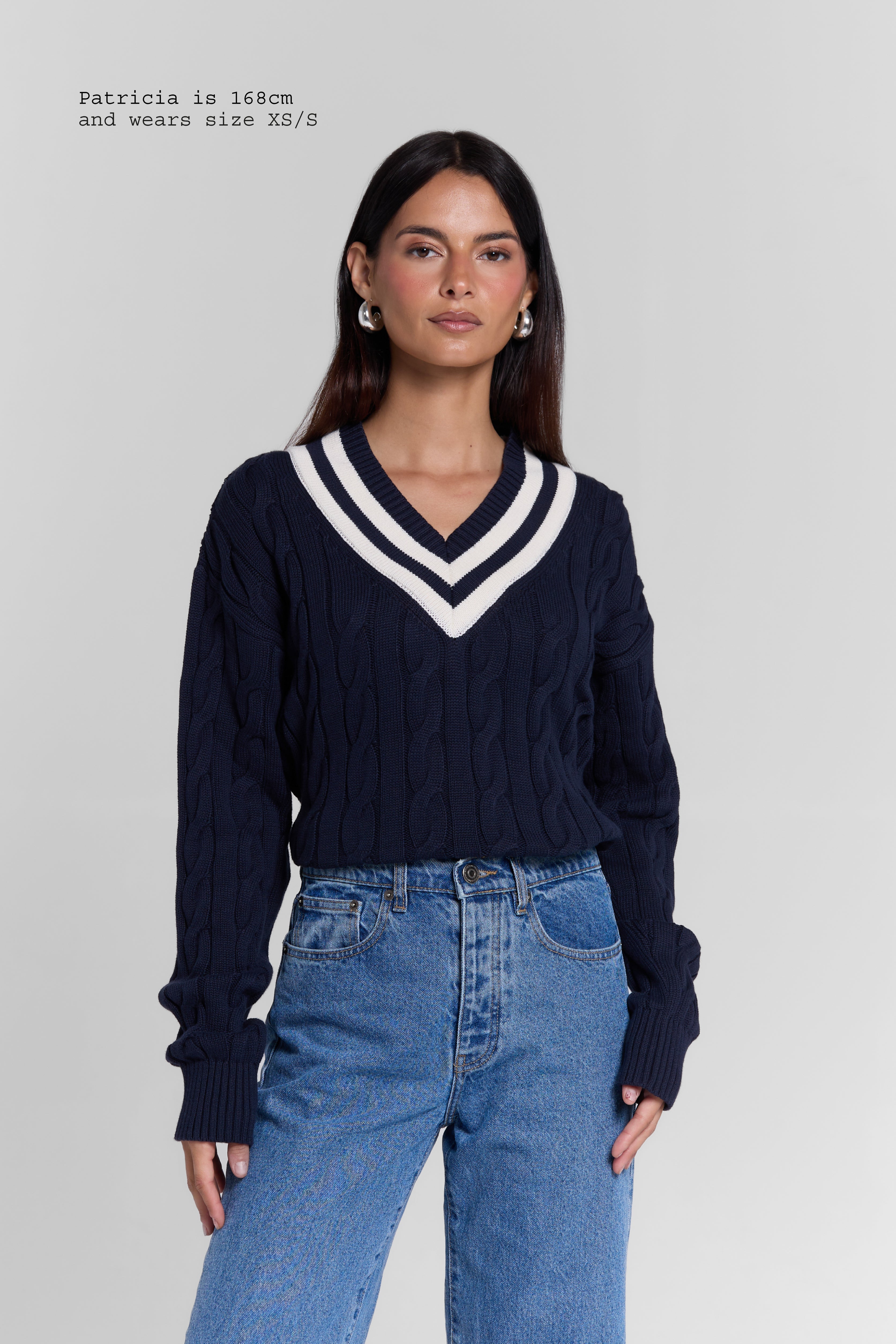 CABLE-KNIT V-NECK SWEATER