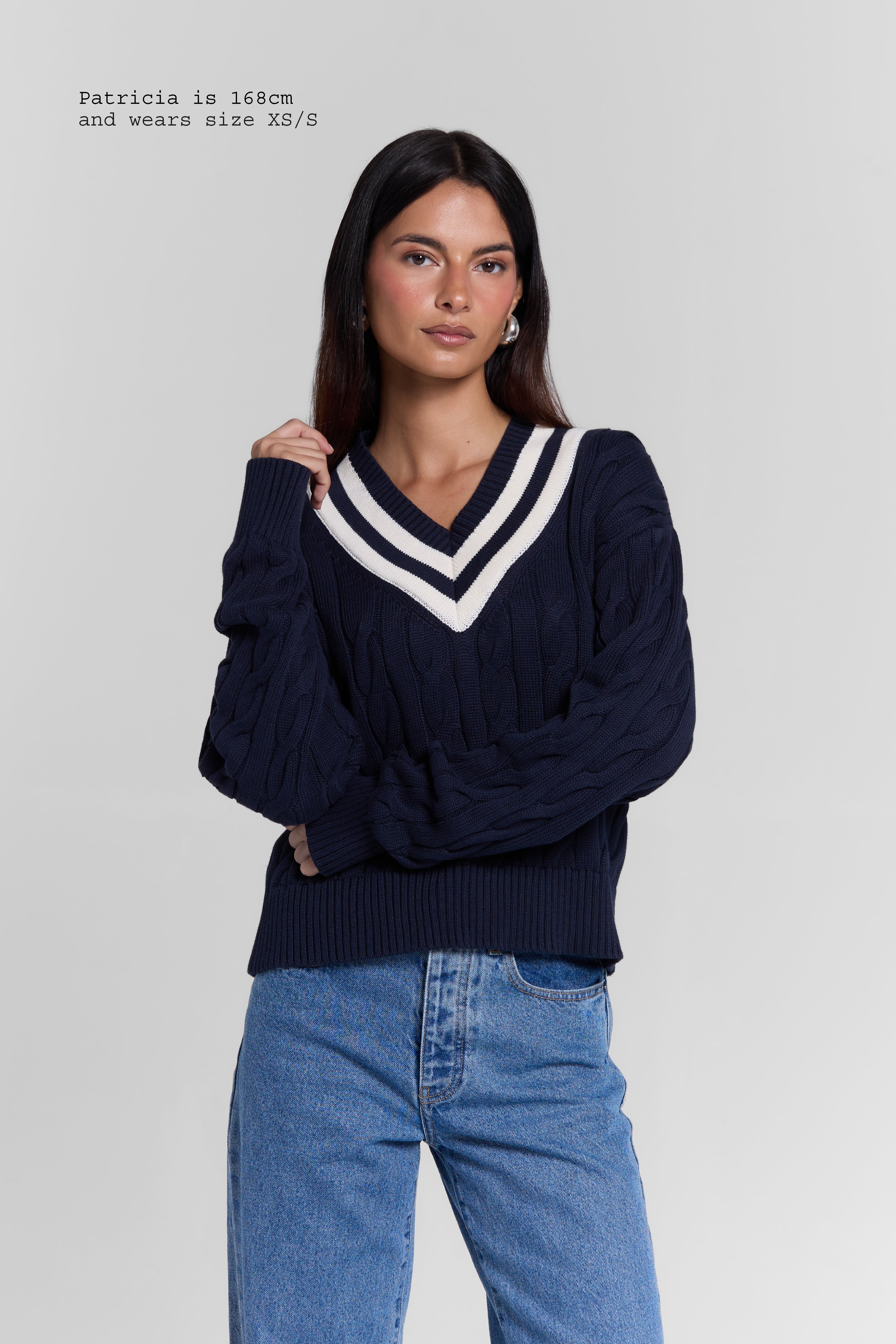 CABLE-KNIT V-NECK SWEATER