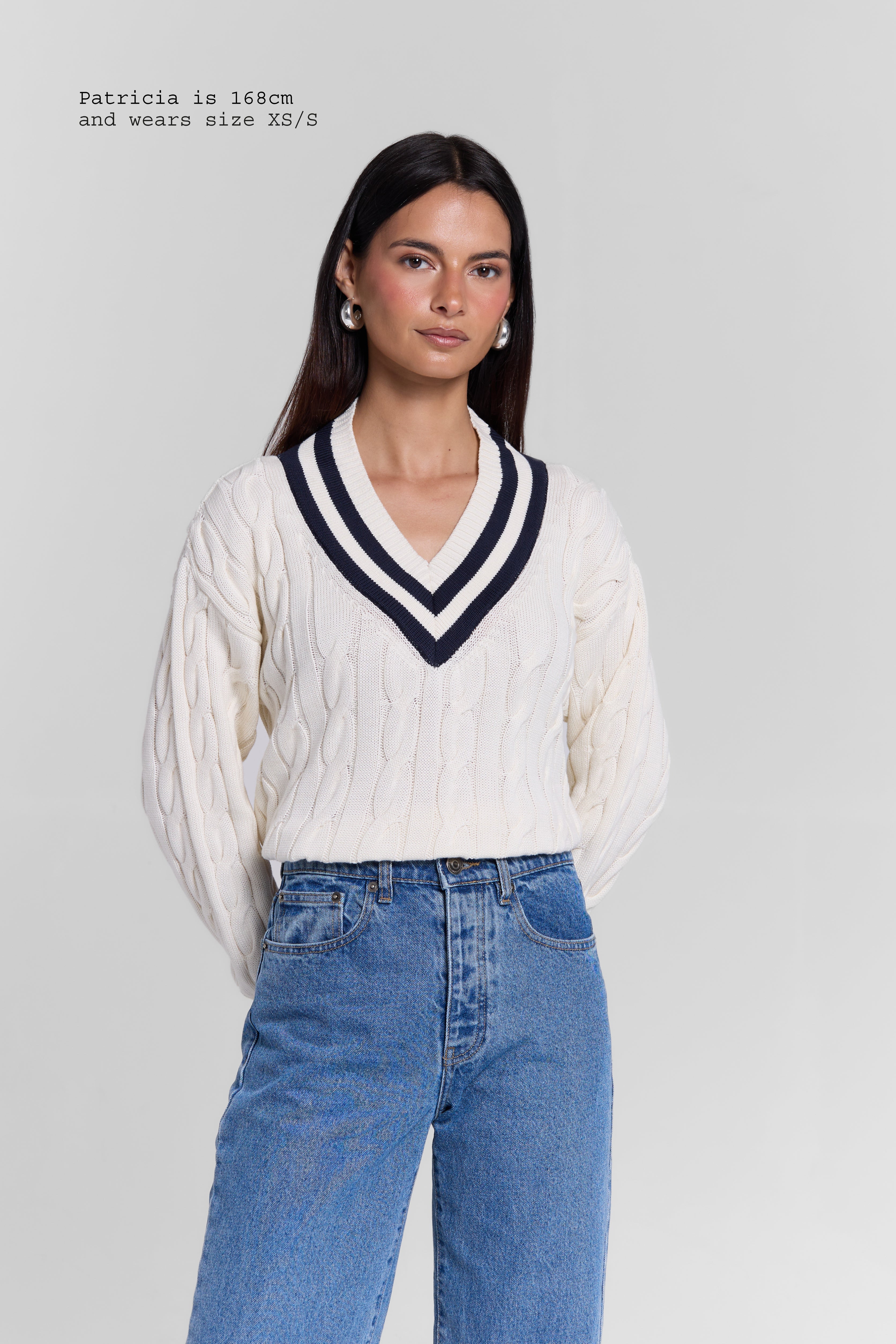 CABLE-KNIT V-NECK SWEATER