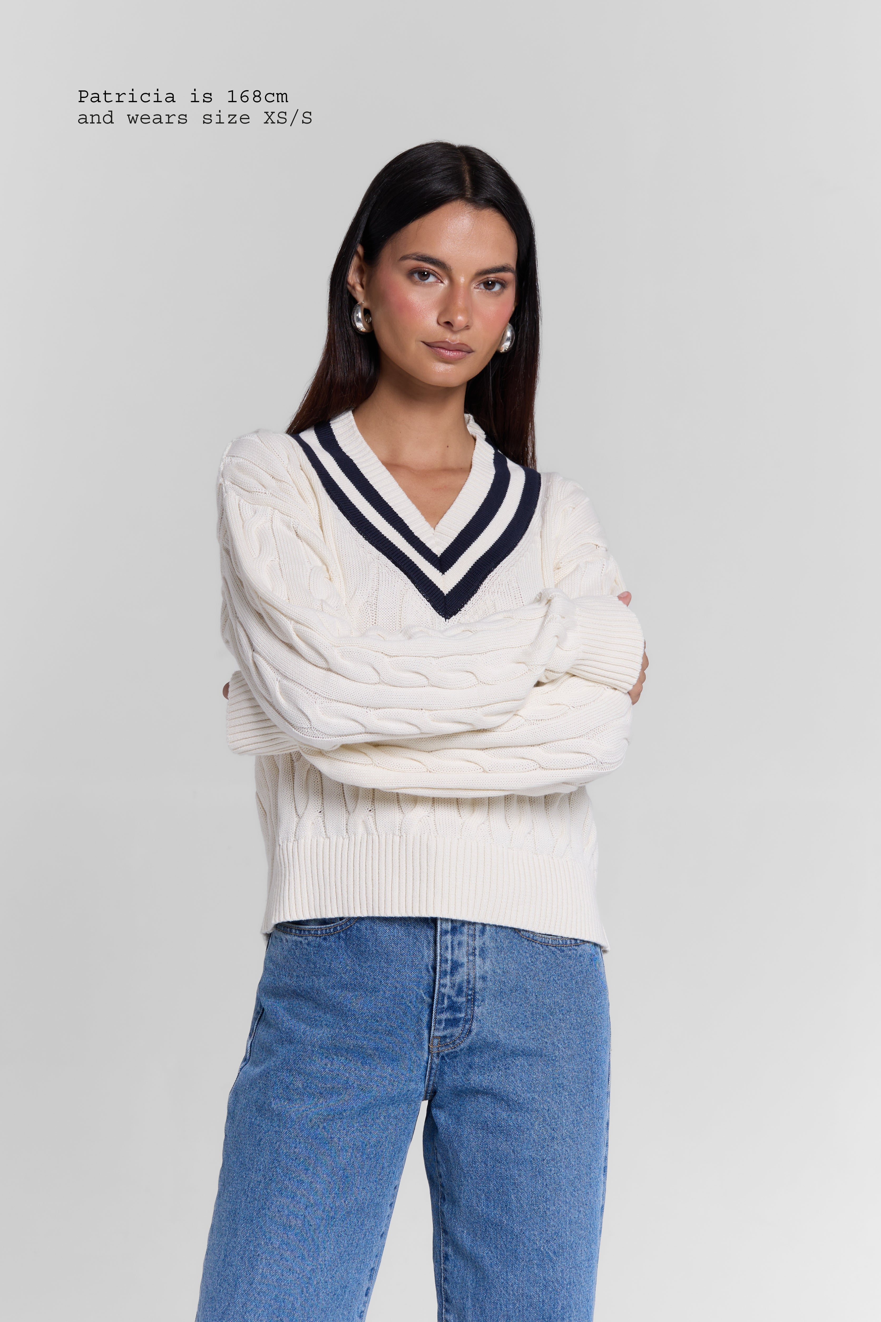 CABLE-KNIT V-NECK SWEATER