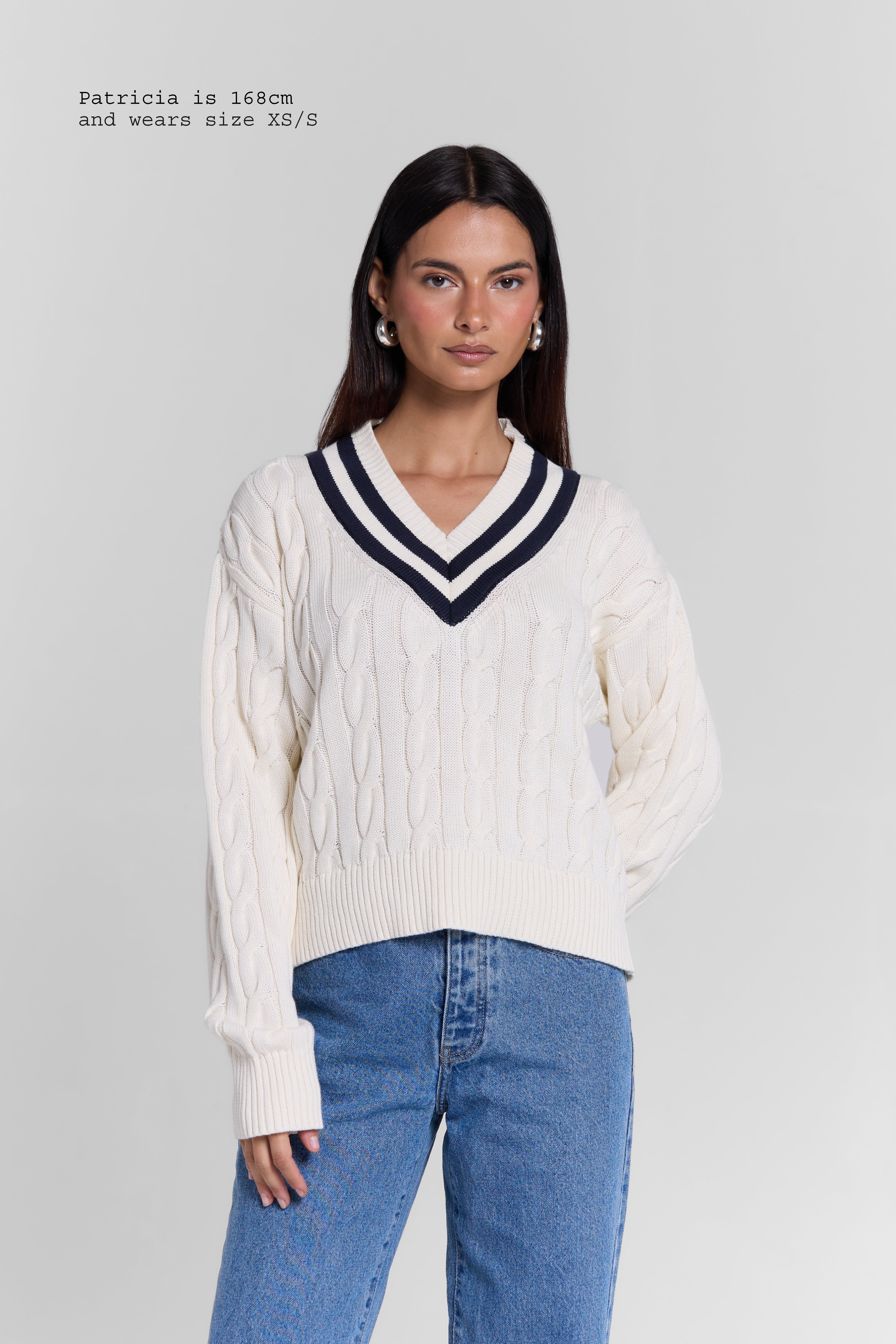 CABLE-KNIT V-NECK SWEATER