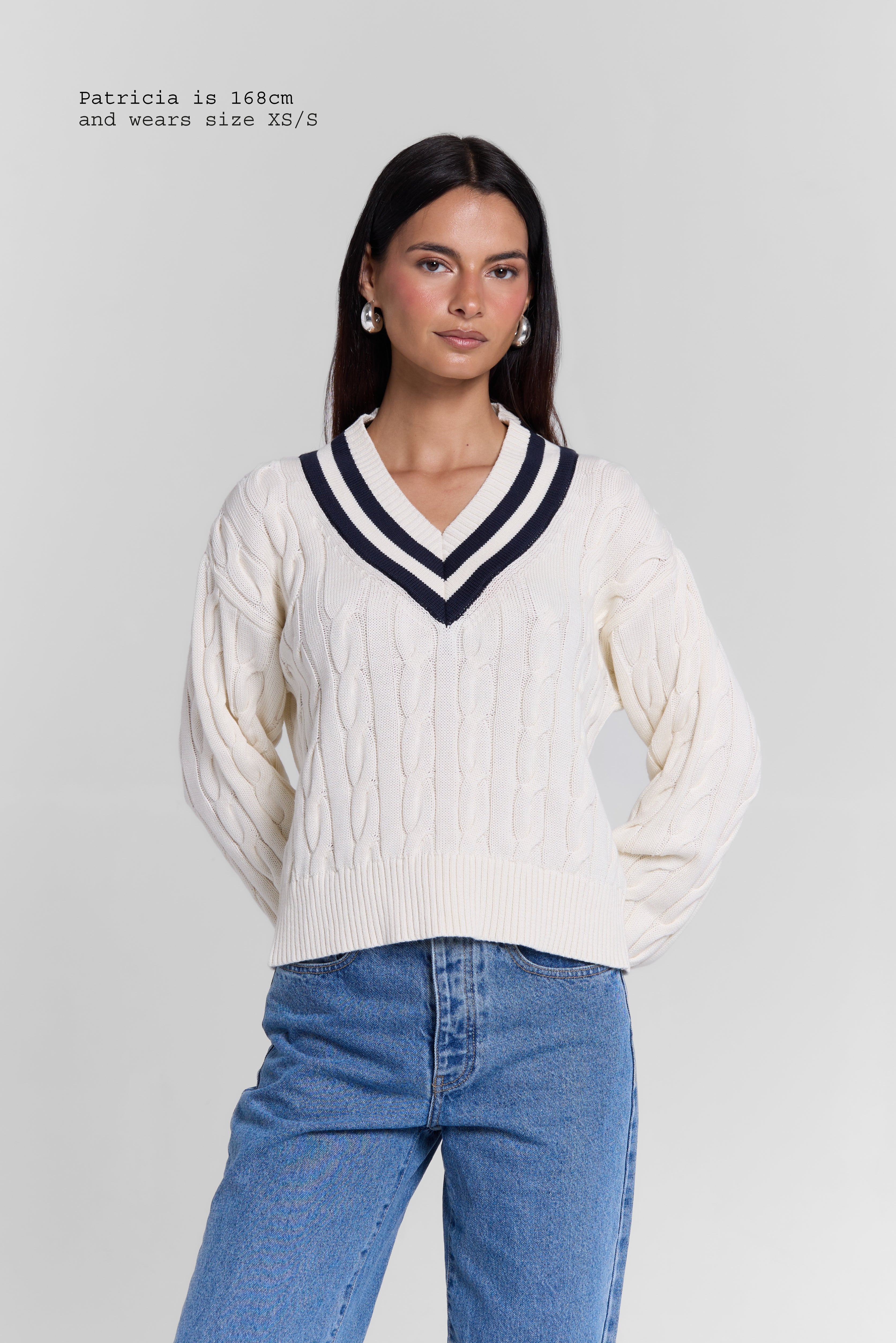 CABLE-KNIT V-NECK SWEATER