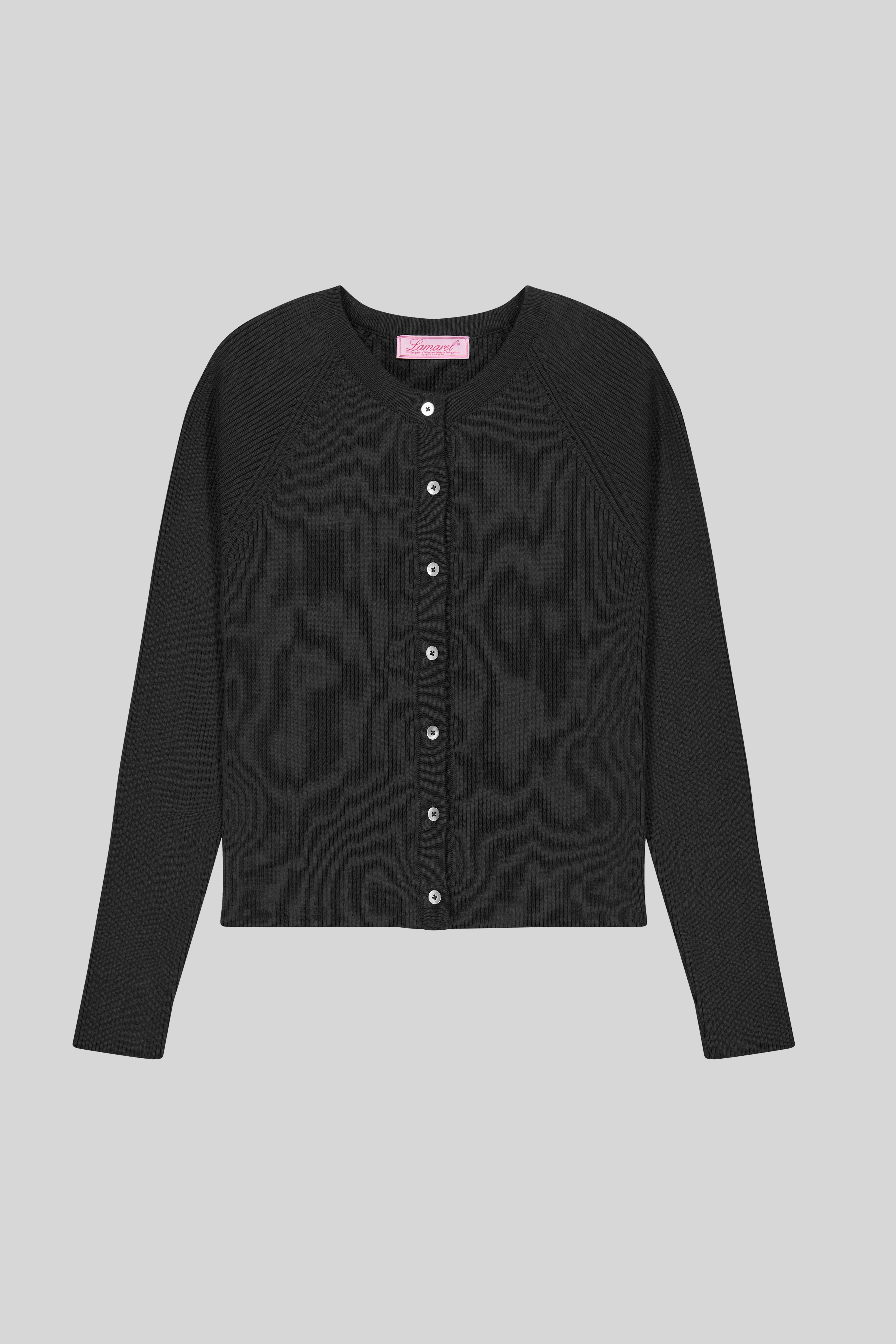 KNIT RIBBED FITTED CARDIGAN