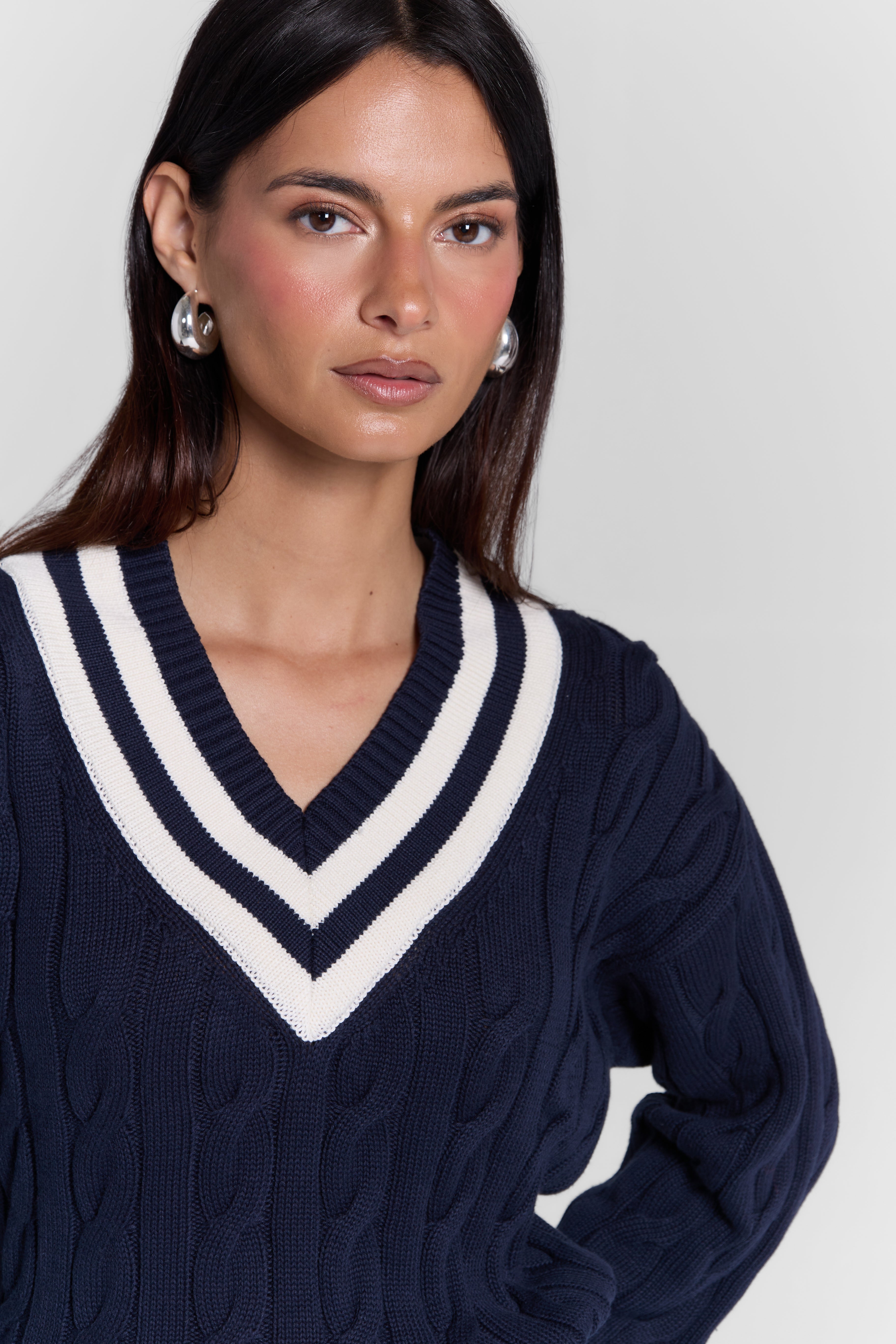 CABLE-KNIT V-NECK SWEATER