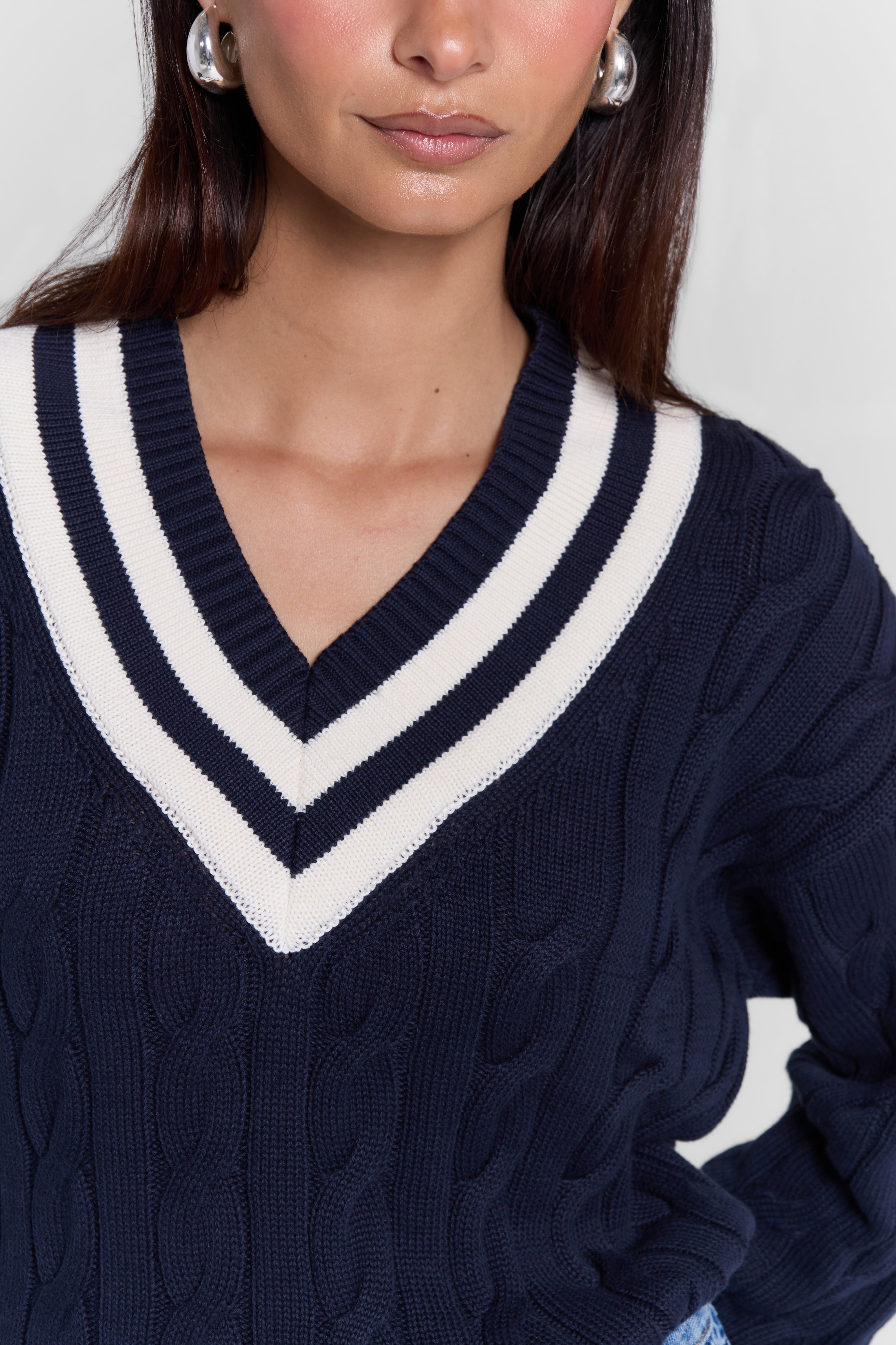 CABLE-KNIT V-NECK SWEATER