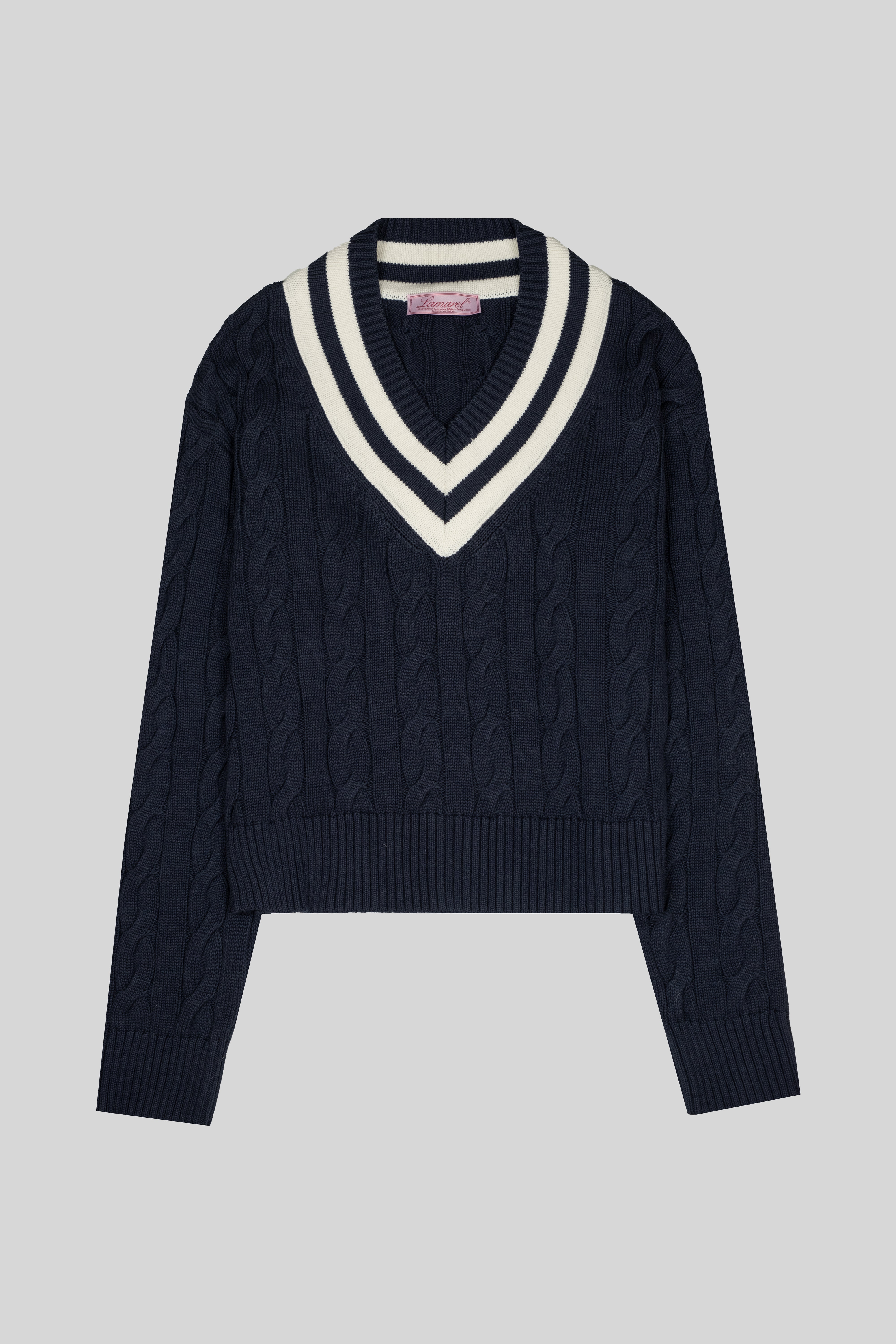 CABLE-KNIT V-NECK SWEATER