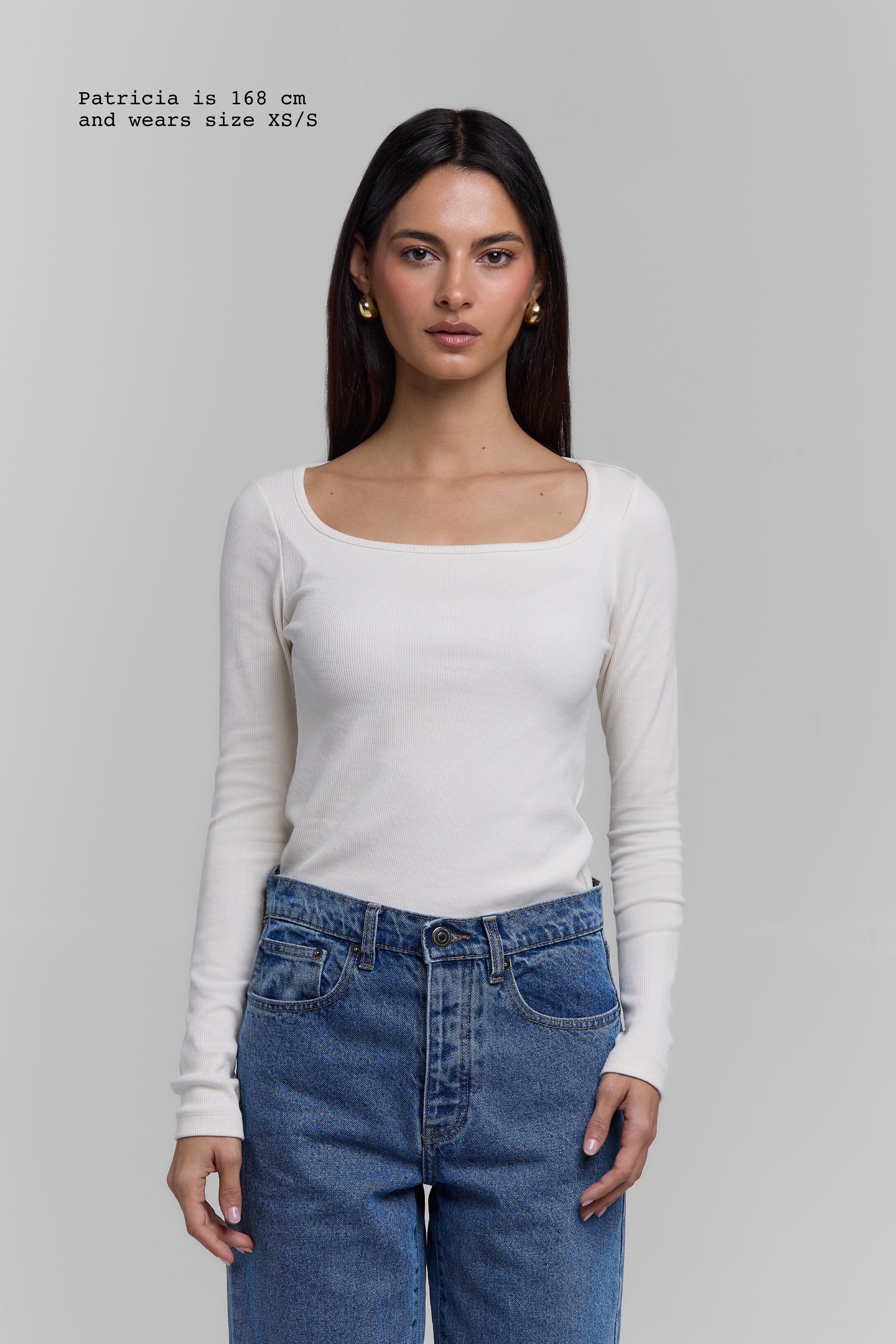 RIBBED LONG SLEEVE SQUARED TOP