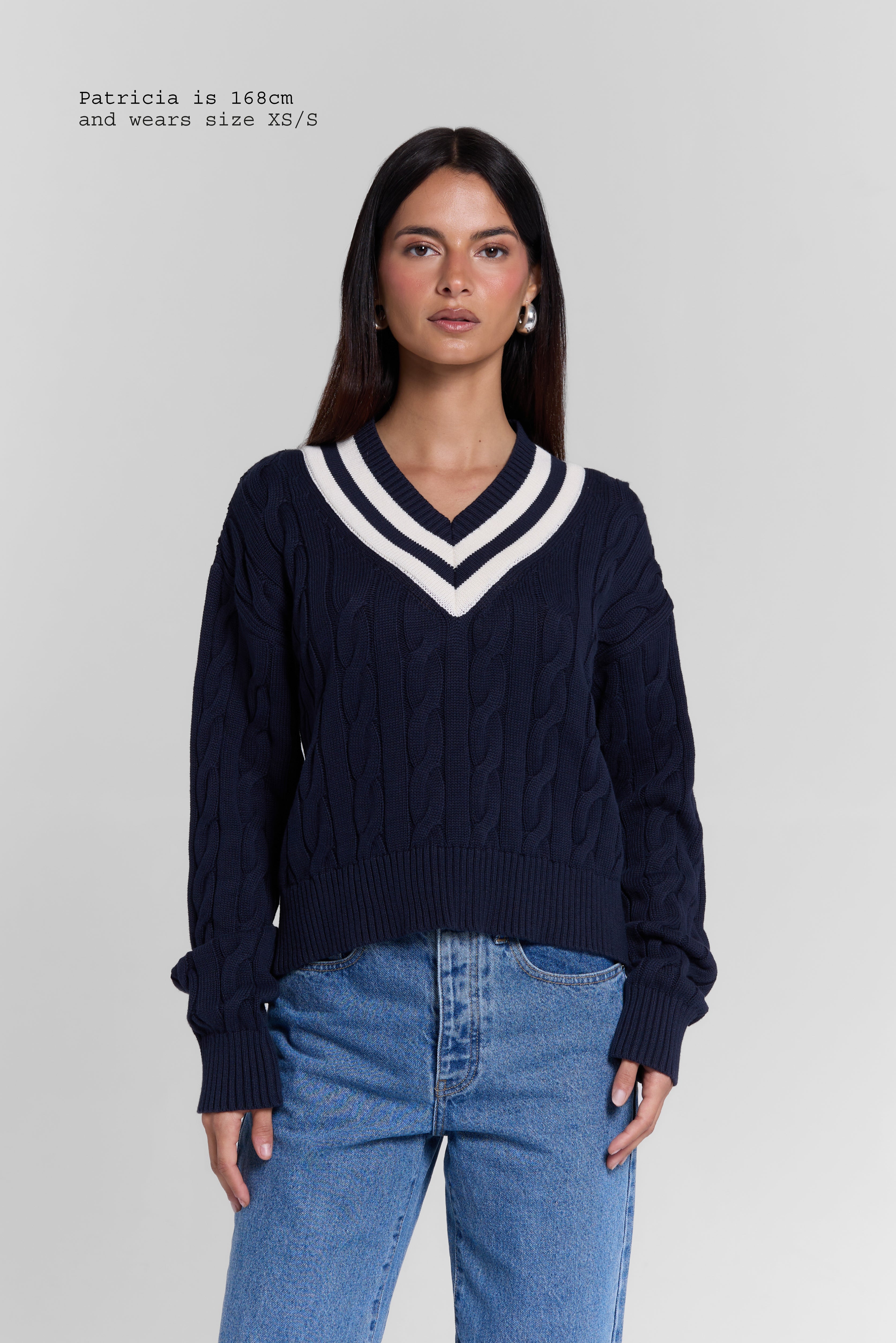CABLE-KNIT V-NECK SWEATER